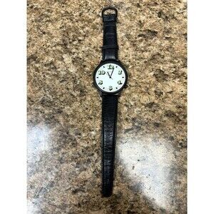 Vintage GUESS Black Case Analog Watch White Dial Green Arabic Leather Strap ‘92